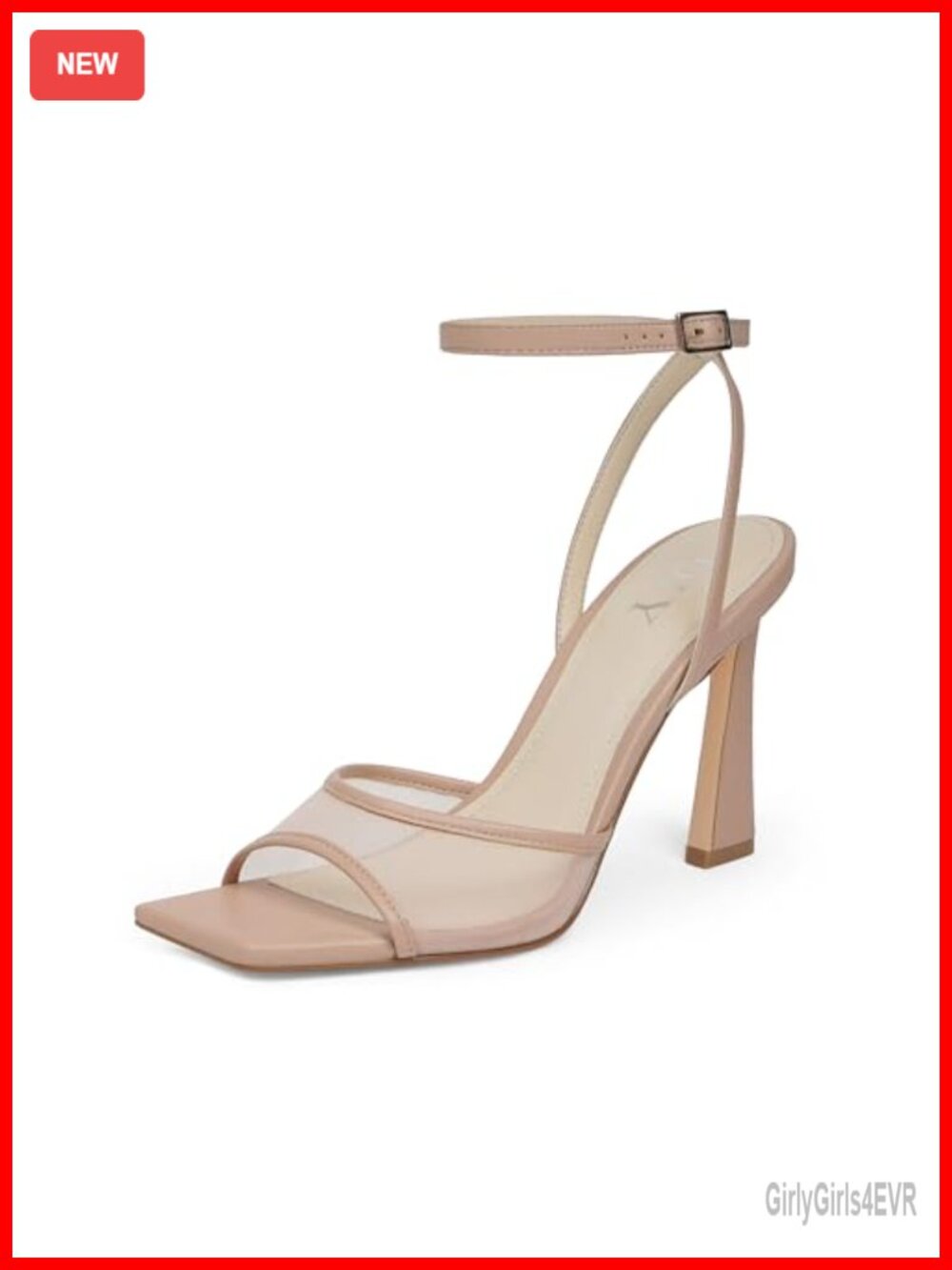 QIY Strappy Heels for Women Square Toe Ankle Strap Stiletto Mesh Dress Shoes
